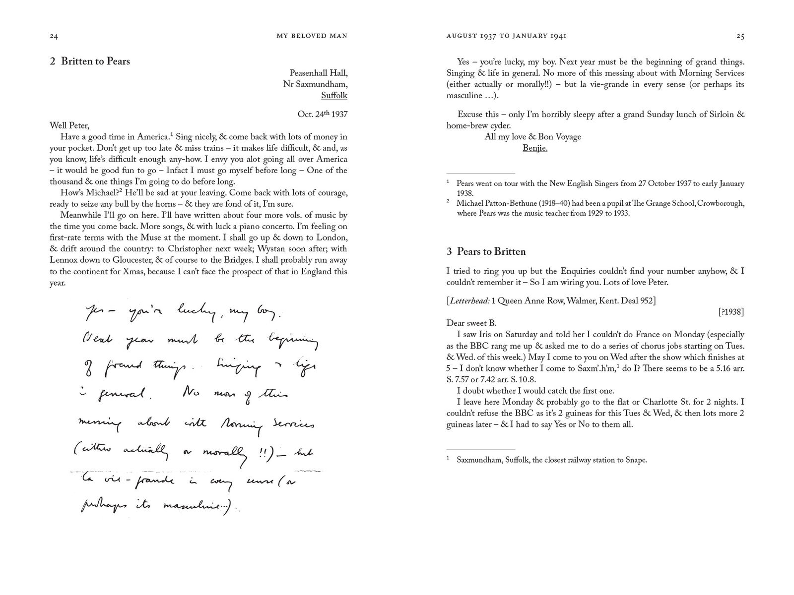 Sample spread from My Beloved Man: The Letters of Benjamin Britten and Peter Pears