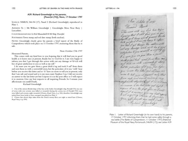 Sample spread from Letters of Seamen in the Wars with France, 1793–1815