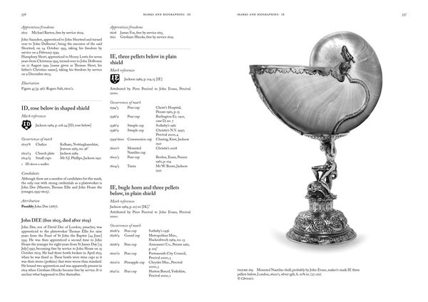 Sample spread from Silversmiths in Elizabethan and Stuart London: Their Lives and Their Marks